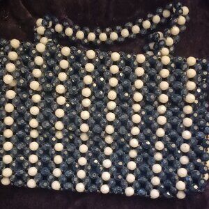 Vintage navy and white beaded purse